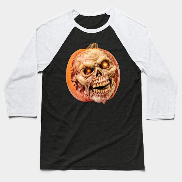 Zombie Jack O' Lantern Design Funny Halloween Baseball T-Shirt by everetto